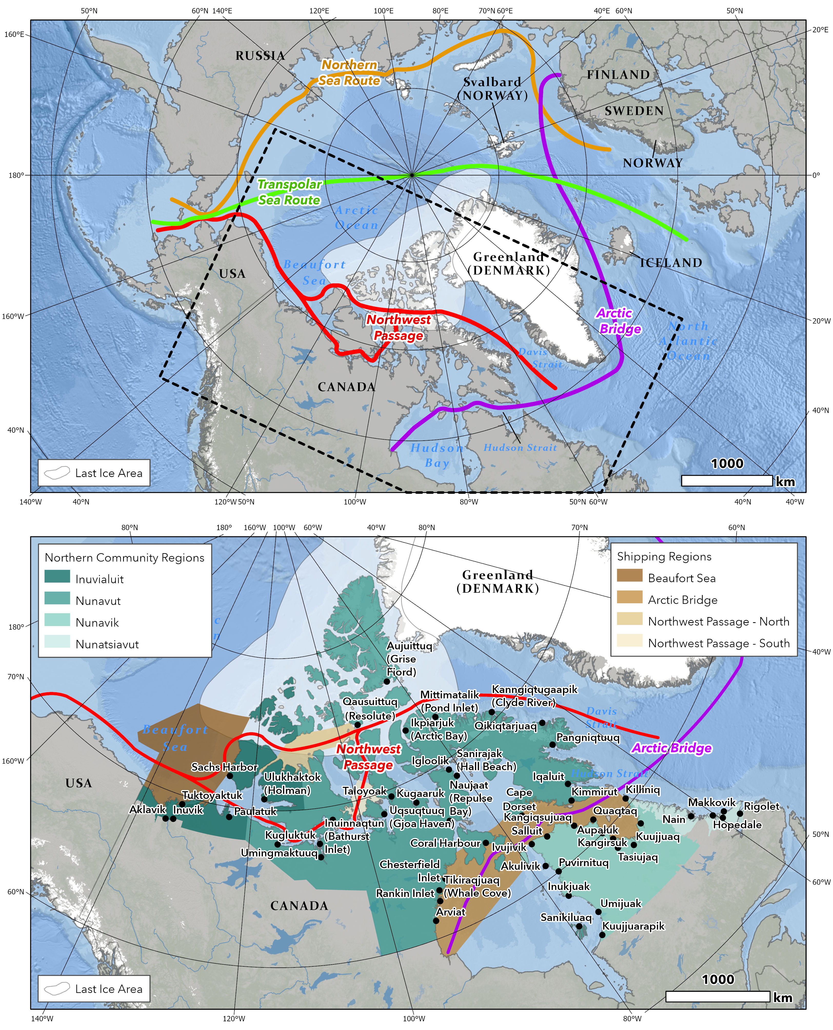 Figure 1. Trans-Arctic and Canadian shipping routes.